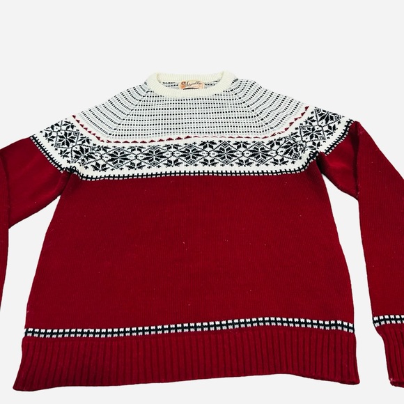 Vintage 1970 Acrylic Sigallo Red & Snowflake Pattern Knitted Sweater Size XL - Picture 3 of 8